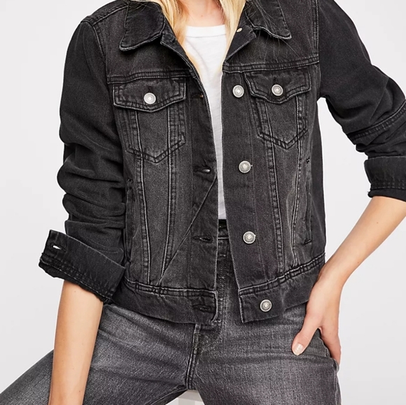 Free People Black Rumor Denim Jacket